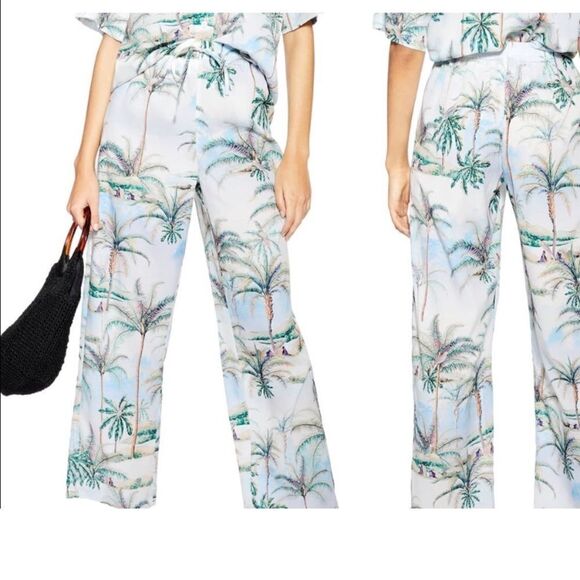 Topshop Hawaiian Print Wide Leg Trousers Size 12 - Picture 2 of 11